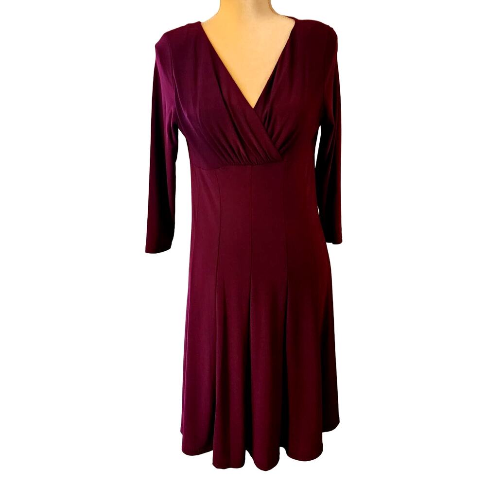 Lauren Ralph Lauren Dress Raisin Purple Faux Wrap Petite Midi Dress Size 10P